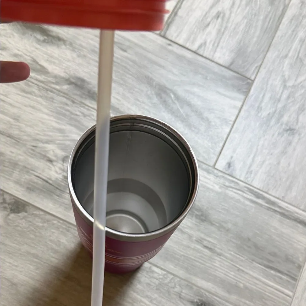 Stanley Purple Tumbler with Coral Lid and Stripe Accents 30oz.